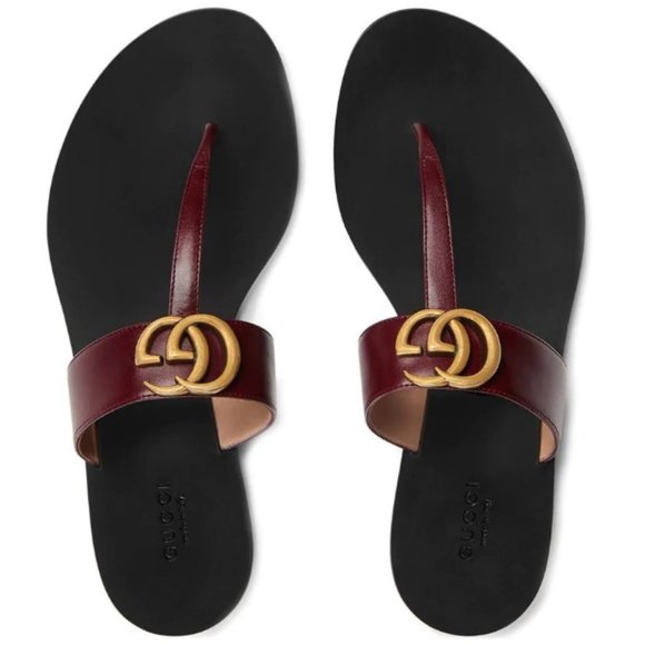 Gucci Shoes - Gucci Leather thong sandal with Double G 37.5